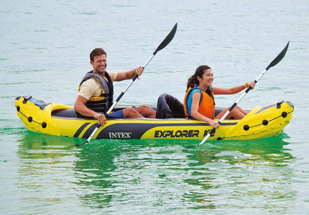 Intex Explorer K2 Yellow 2 Person Inflatable Kayak with Oars  Air Pump (2 Pack)