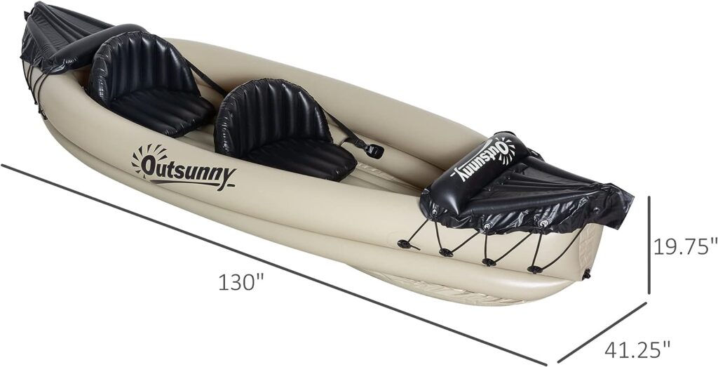 Outsunny K2 Kayak, 2 Person Inflatable Kayak, Includes Paddles, Aluminum Oars, Repair Kit, Portable Tandem Blow Up Boat, Beige