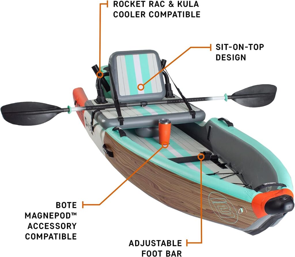 BOTE Deus Aero Inflatable MagnePod Compatible Kayak for Adults  Kids Includes Travel Bag 1 Person Single Rider Blow Up Kayaking for Recreational Fishing Hunting Leisure Multiple Colors