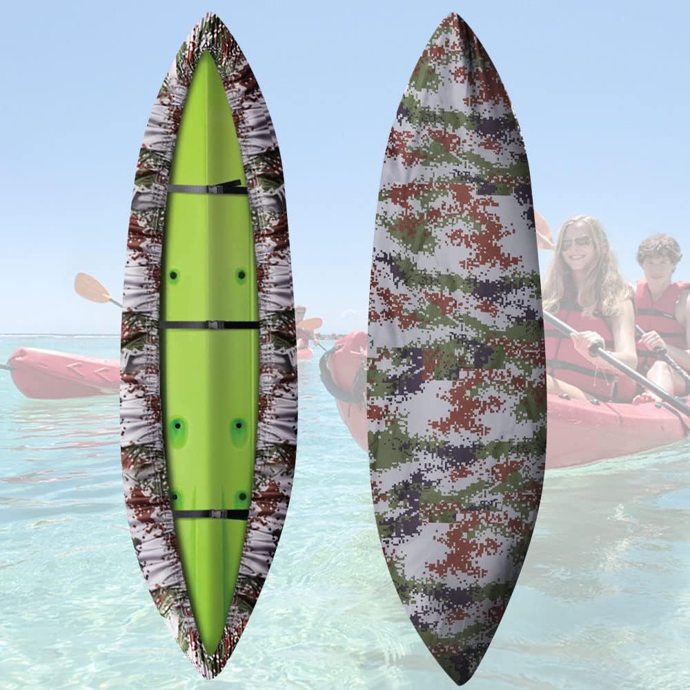 Dulcii Universal Camouflage Kayak Canoe Boat Waterproof UV Resistant Dust Storage Cover Shield, Canoe Cover Kayak Cover Fit for 8.5ft - 18ft, 6 Size to Choose (Camouflage, 3.0-3.5m/9.8-11.5ft)