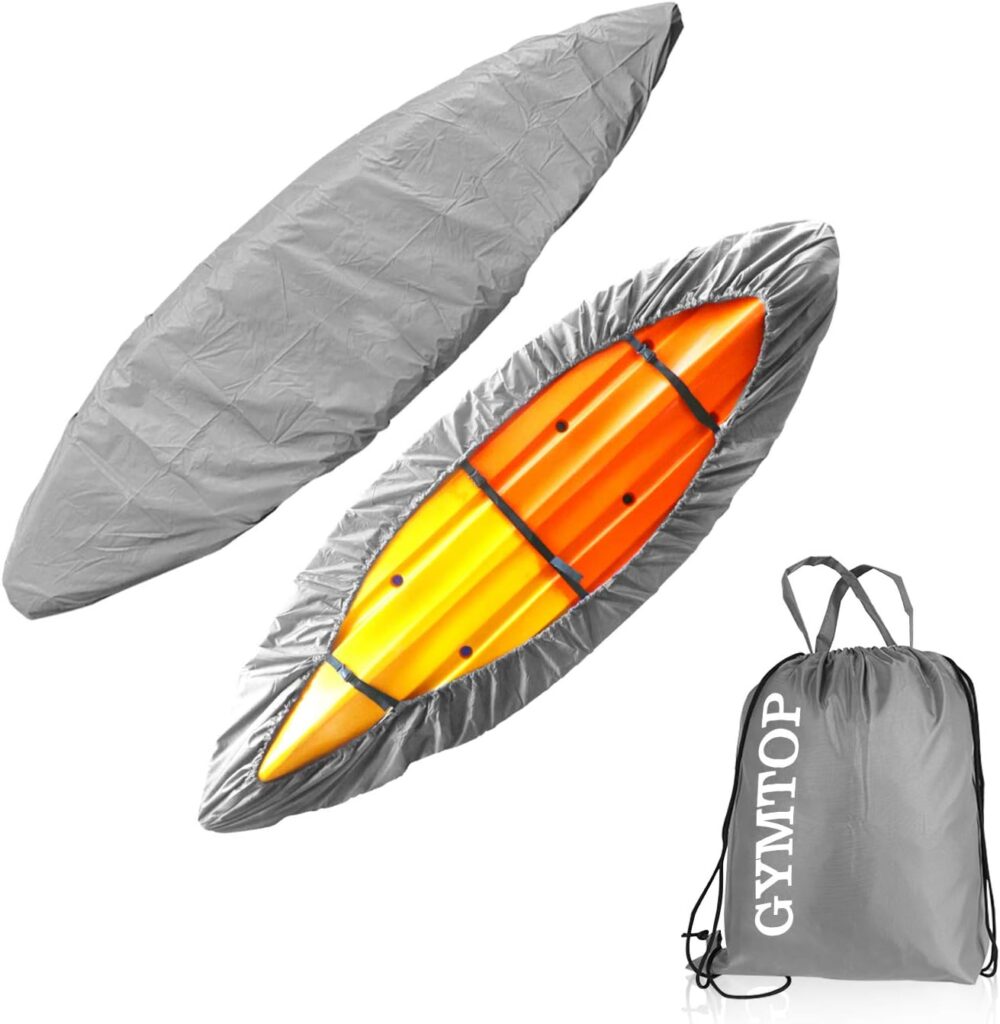 GYMTOP Waterproof Kayak Canoe Cover-7.8-18ft Storage Dust Cover UV Protection Sunblock Shield for Fishing Boat/Kayak/Canoe 7 Sizes (Gray(Upgraded), Suitable for 9.3-10.5ft Kayak)