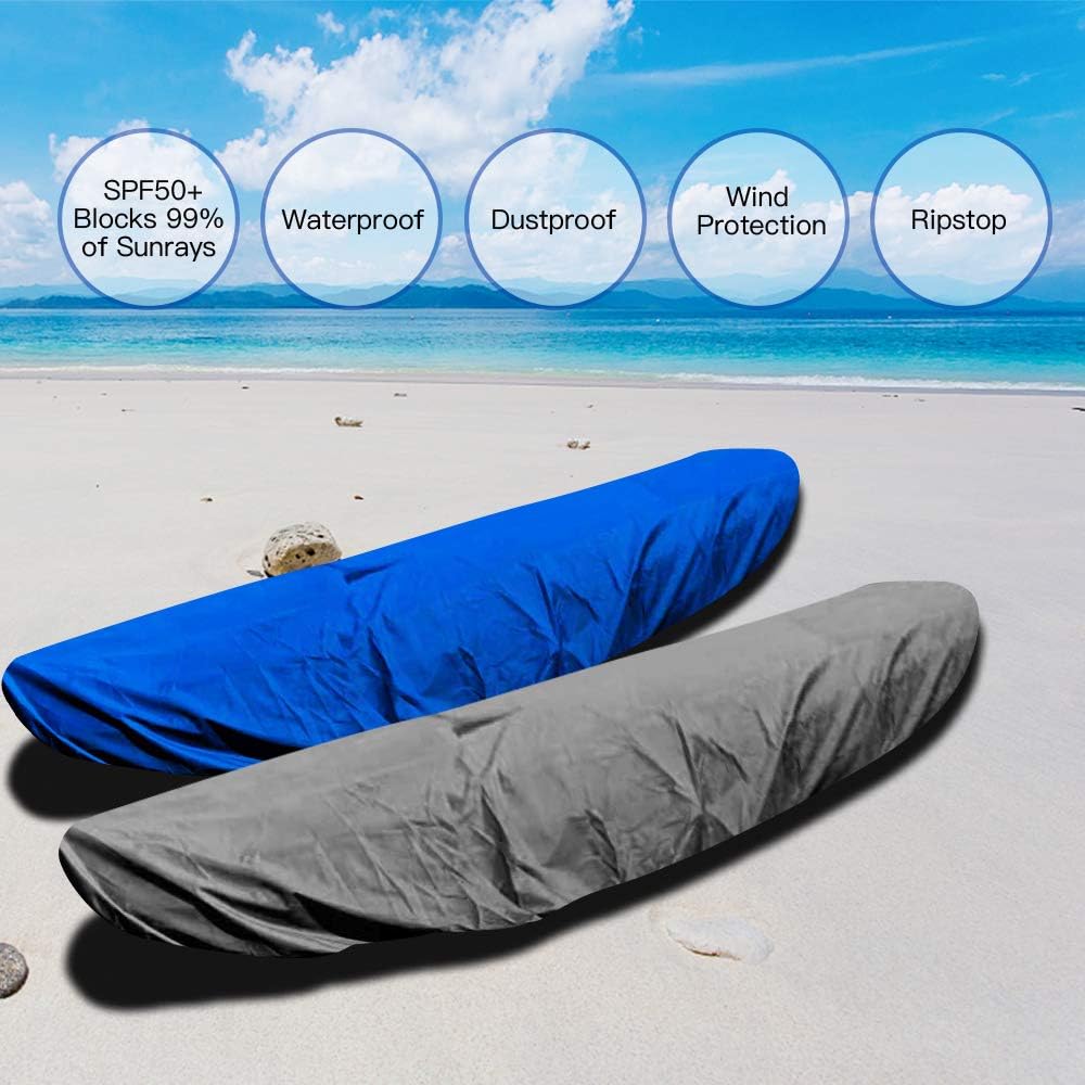 GYMTOP Waterproof Kayak Canoe Cover-7.8-18ft Storage Dust Cover UV Protection Sunblock Shield for Fishing Boat/Kayak/Canoe 7 Sizes (Gray(Upgraded), Suitable for 9.3-10.5ft Kayak)