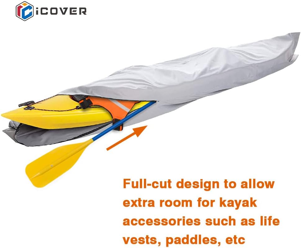 i COVER 16ft Kayak Cover- Water Proof 600D Heavy Duty Kayak/Canoe Cover Fits Kayak or Canoe up to 16ft Long and Beam Width up to 36in, Grey