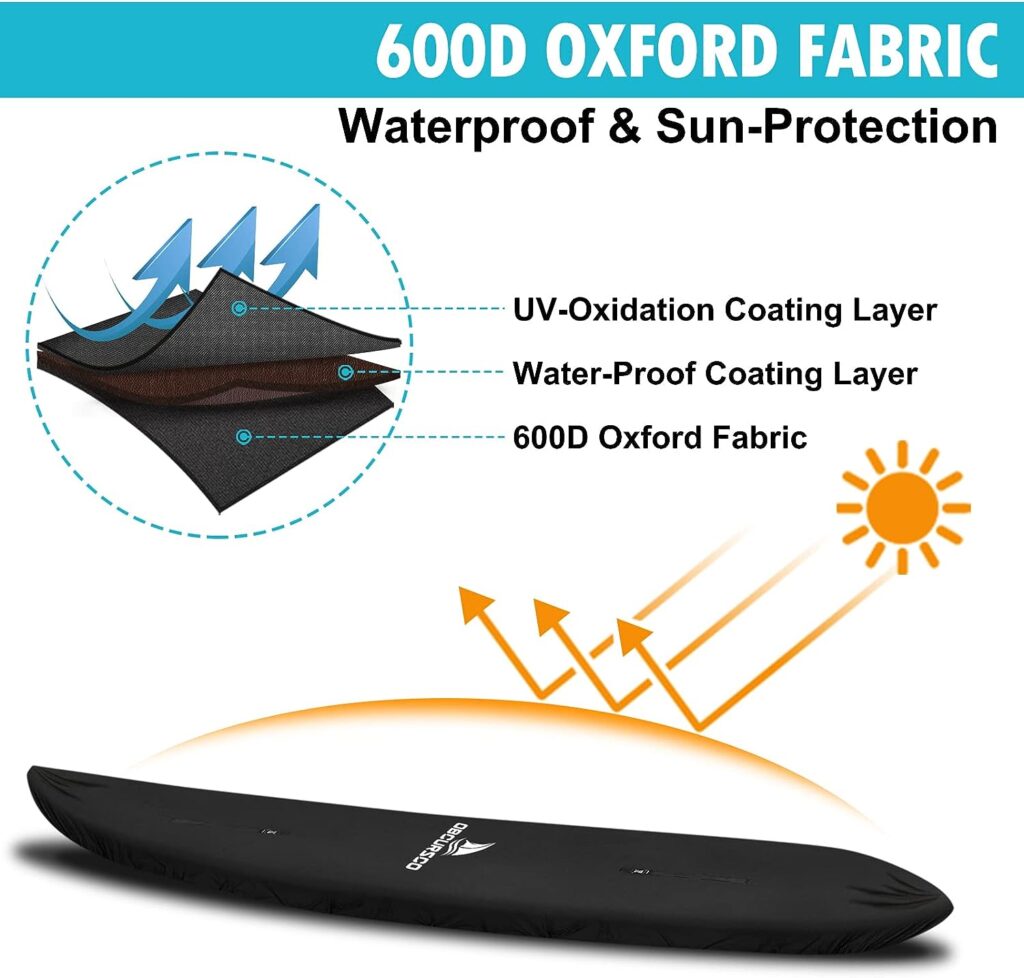 Obcursco 600D Kayak Cover Waterproof, 12.3-13.5FT Thickened UV-Proof, Tear  Fade Resistant Canoe Cover, Kayak Covers for Outdoor and Indoor Storage, Perfect as Kayak Accessories for SUP Paddle Board