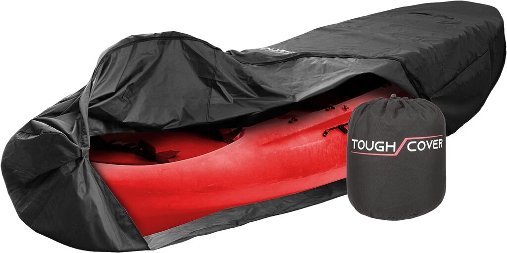 Tough Cover Kayak Cover, Heavy Duty 300D Marine Grade Fabric, Fits 9.5ft - 12ft, Protects Against Water, UV, Dust, Dirt, Wind for Outdoor Protection, Kayak Accessories (Black)