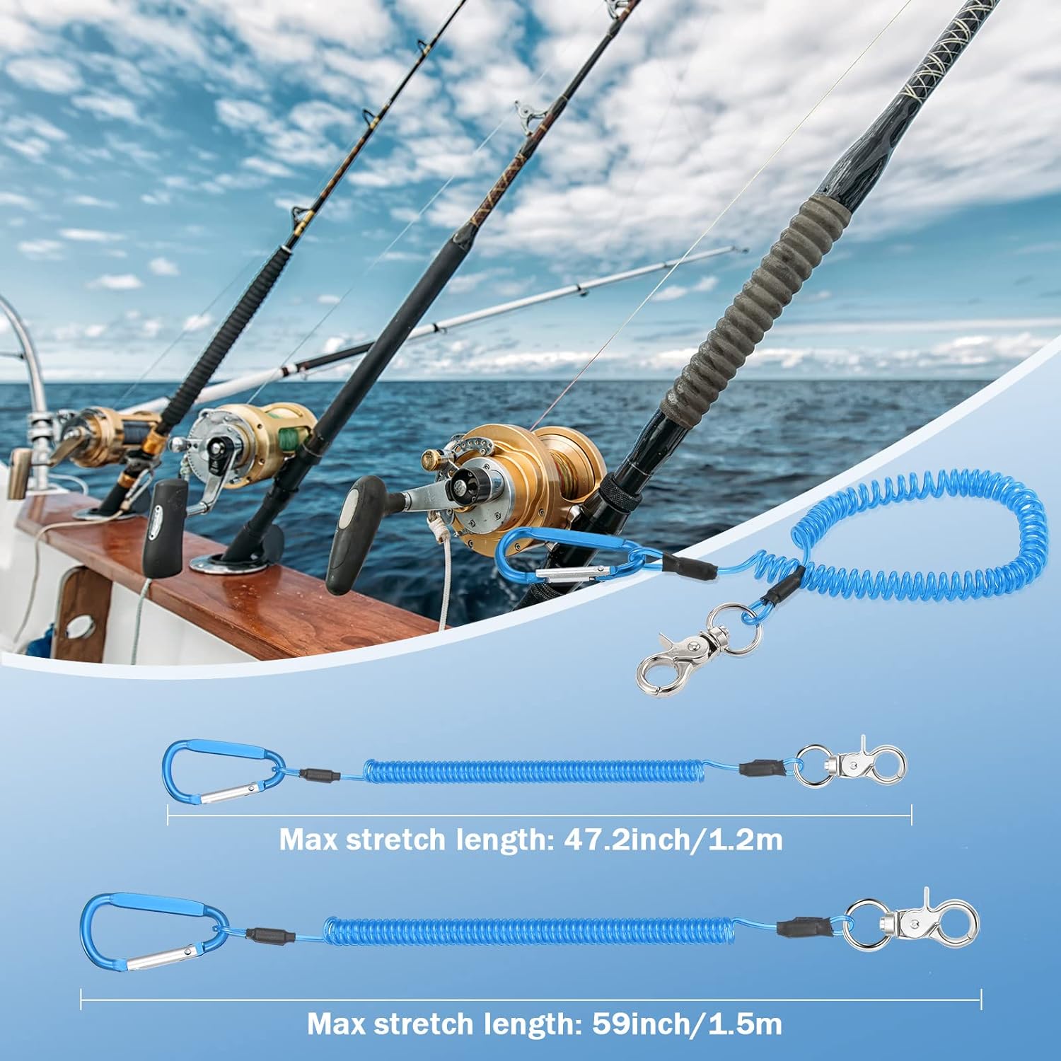 6 Pack Heavy Duty Fishing Lanyard Steel Wire Coiled Lanyard Kayak Retractable Tool Leash Fishing Rod Safety Lanyard Fishing Gear Lanyard Tether Accessories with Alloy Clips for Pliers Boating