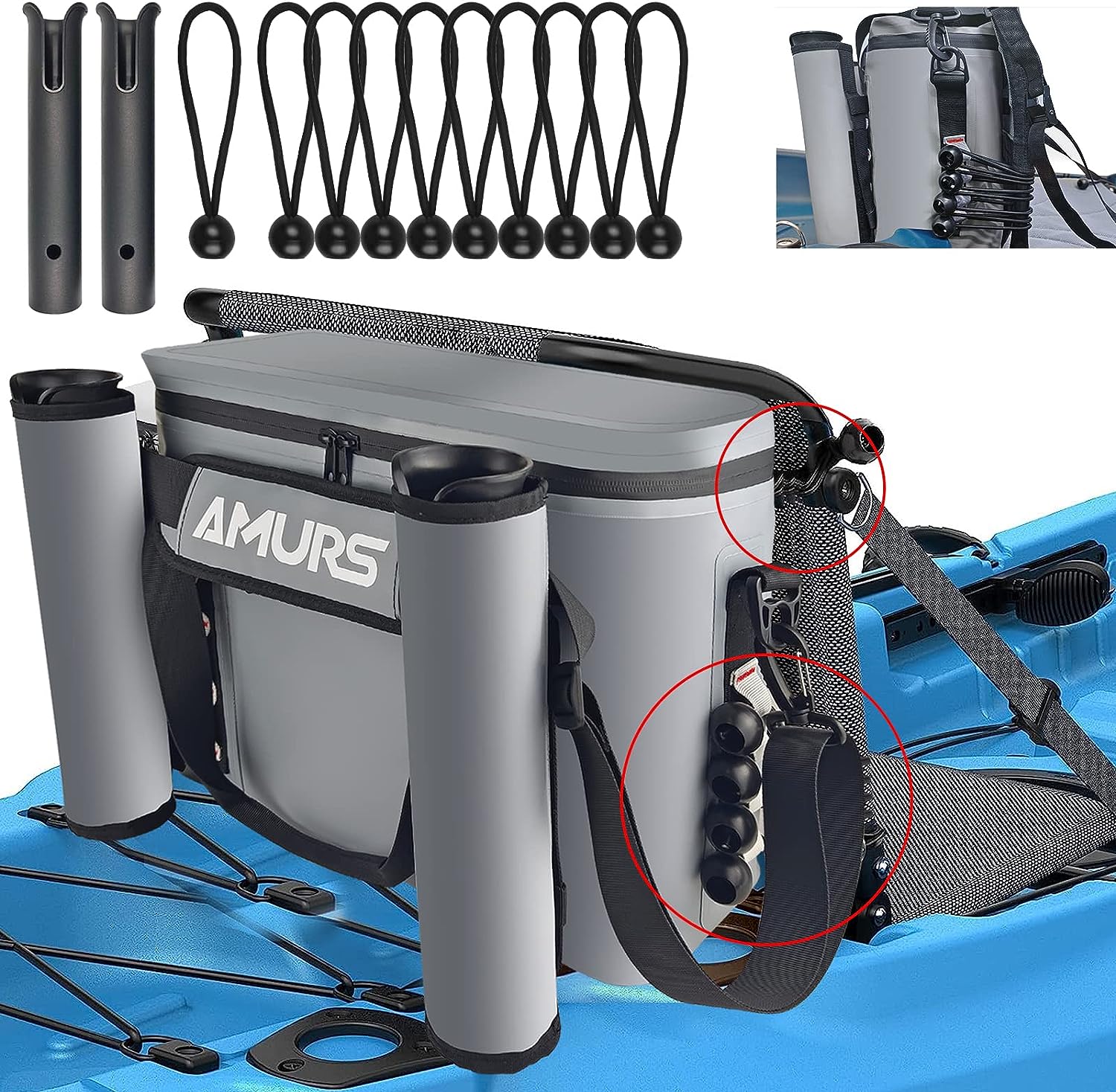 AMURS Kayak Cooler Behind Seat,Waterproof Kayak Cooler,Portable Kayak Accessories Kayak Cooler Bag with Fishing Rod Holder Cooler for Kayaks with Lawn-Chair Style Seat,Fishing,Lunch,Beach,Camping