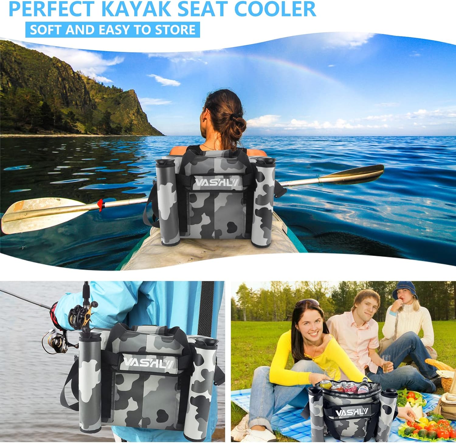 Vashly Kayak Cooler, Waterproof Seat Back Cooler for Kayaks, Kayak Accessories Cooler Bag, Cooler for Kayaking, Beaches, Travel, Lunch, Trips